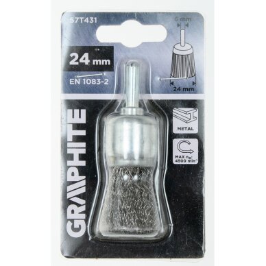 Vielinis šepetys kuginis 24 mm, suvirškintos plieninės vielos, su 6 mm blauzdomis 1 Vielinis šepetys kuginis 24 mm, suvirškintos plieninės vielos, su 6 mm blauzdomis 1