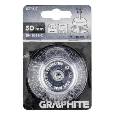 Vielinis šepetys kuginis 50 mm, surišta plieninė viela, su 6 mm blauzdos 1 Vielinis šepetys kuginis 50 mm, surišta plieninė viela, su 6 mm blauzdos 1