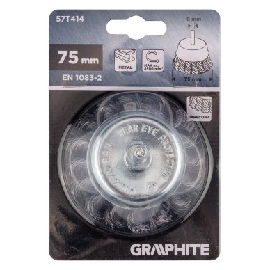 Vielinis šepetys kuginis 75 mm, susukta plieninė viela, su 6 mm blauzdos 1 Vielinis šepetys kuginis 75 mm, susukta plieninė viela, su 6 mm blauzdos 1