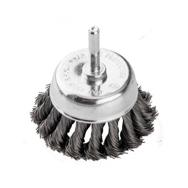 Vielinis šepetys kuginis 75 mm, susukta plieninė viela, su 6 mm blauzdos 3 Vielinis šepetys kuginis 75 mm, susukta plieninė viela, su 6 mm blauzdos 3