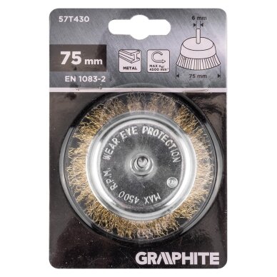 Vielinis šepetys kuginis 75 mm, suvirškintos vielos, žalvario dengtas, su 6 mm blaučiu 1 Vielinis šepetys kuginis 75 mm, suvirškintos vielos, žalvario dengtas, su 6 mm blaučiu 1