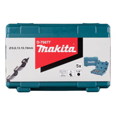 Viengubos spiralės grąžtai medienai Makita D-75677, su 1/4" šešiakampiais koteliais, 5 vnt. 1 Viengubos spiralės grąžtai medienai Makita D-75677, su 1/4" šešiakampiais koteliais, 5 vnt. 1