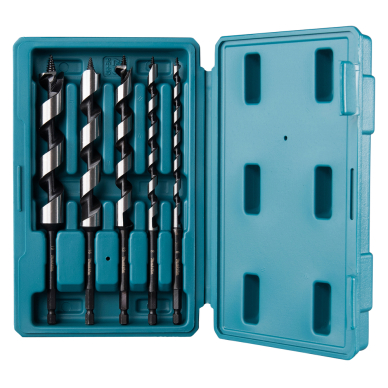 Viengubos spiralės grąžtai medienai Makita D-75677, su 1/4" šešiakampiais koteliais, 5 vnt. Viengubos spiralės grąžtai medienai Makita D-75677, su 1/4" šešiakampiais koteliais, 5 vnt.