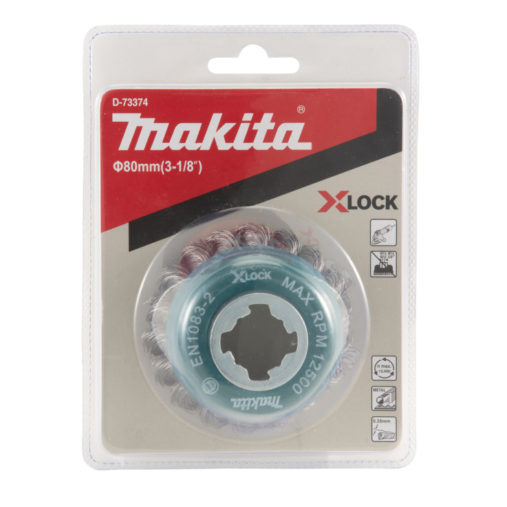 Vielinė šlifavimo taurė Makita D-73374, sukta viela, 0.35mm, Ø 80 mm, X-LOCK 3