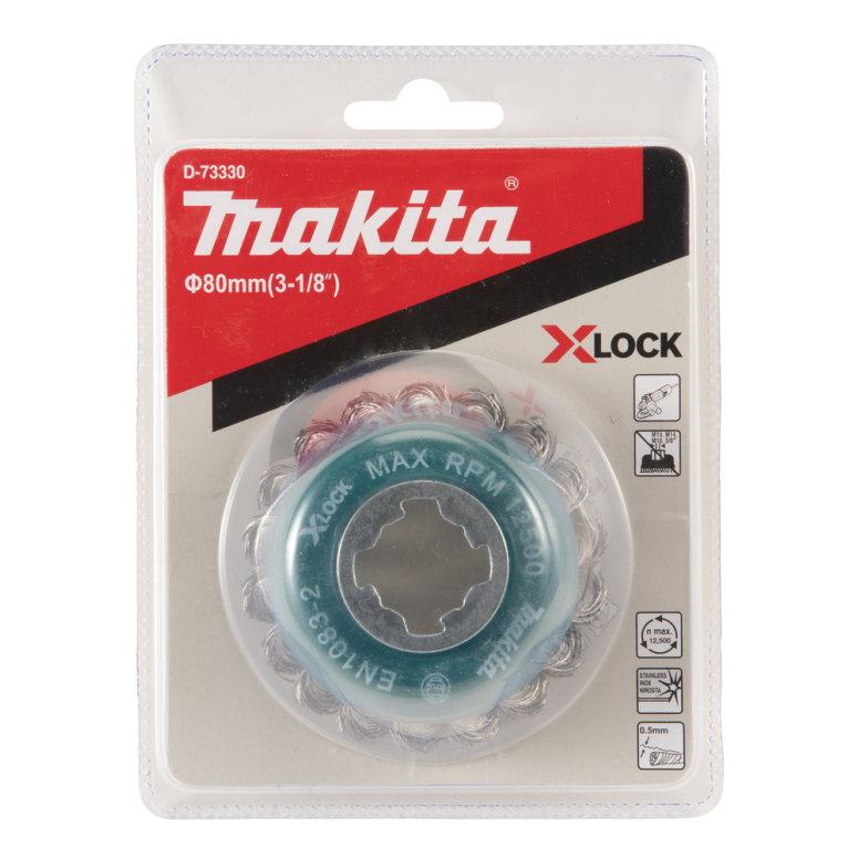 Vielinė šlifavimo taurė Makita D-73330, sukta viela, 0.5mm, Ø 80 mm, X-LOCK 2