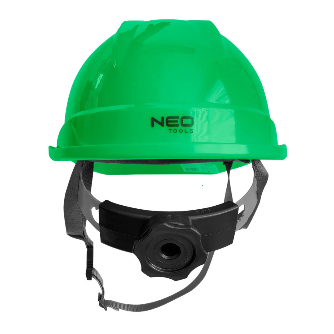 Žalias pramoninis šalmas su dirželiu ant smakro 4