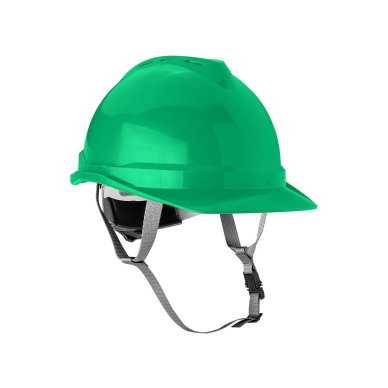 Žalias pramoninis šalmas su dirželiu ant smakro Žalias pramoninis šalmas su dirželiu ant smakro