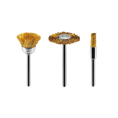 Žalvarinių vielinių šepetėlių rinkinys: galinis šepetėlis, taurinis šepetėlis, ratinis šepetėlis, 3 vnt.