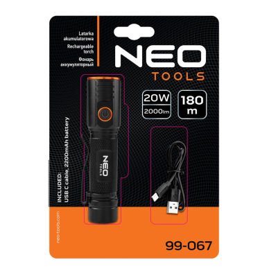 Žibintuvėlis, įkraunamas per USB C 2000 lm CHN LED 1